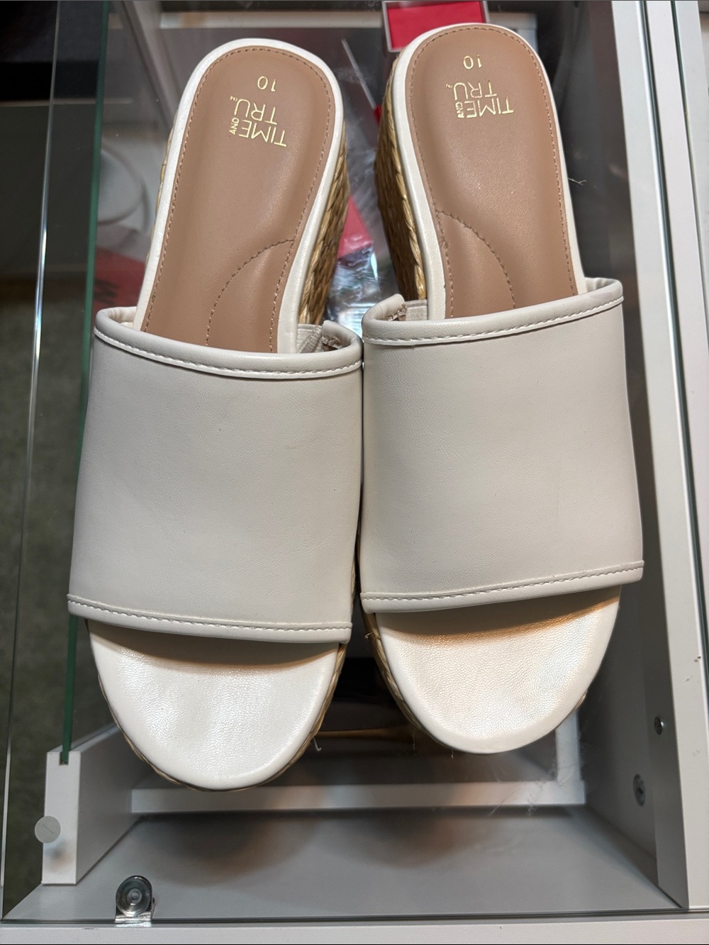 Time and Tru Cream Wedge Slide Sandals